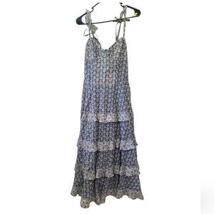 Rebecca Taylor La Vie Petula Ruffle Tiered Midi Dress Size Small Metallic